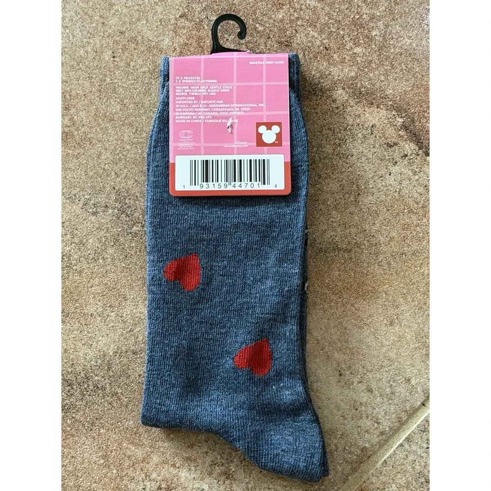 Disney Valentine Mickey Mouse as Cupid Gray Crew Socks Women's Size 6-12
